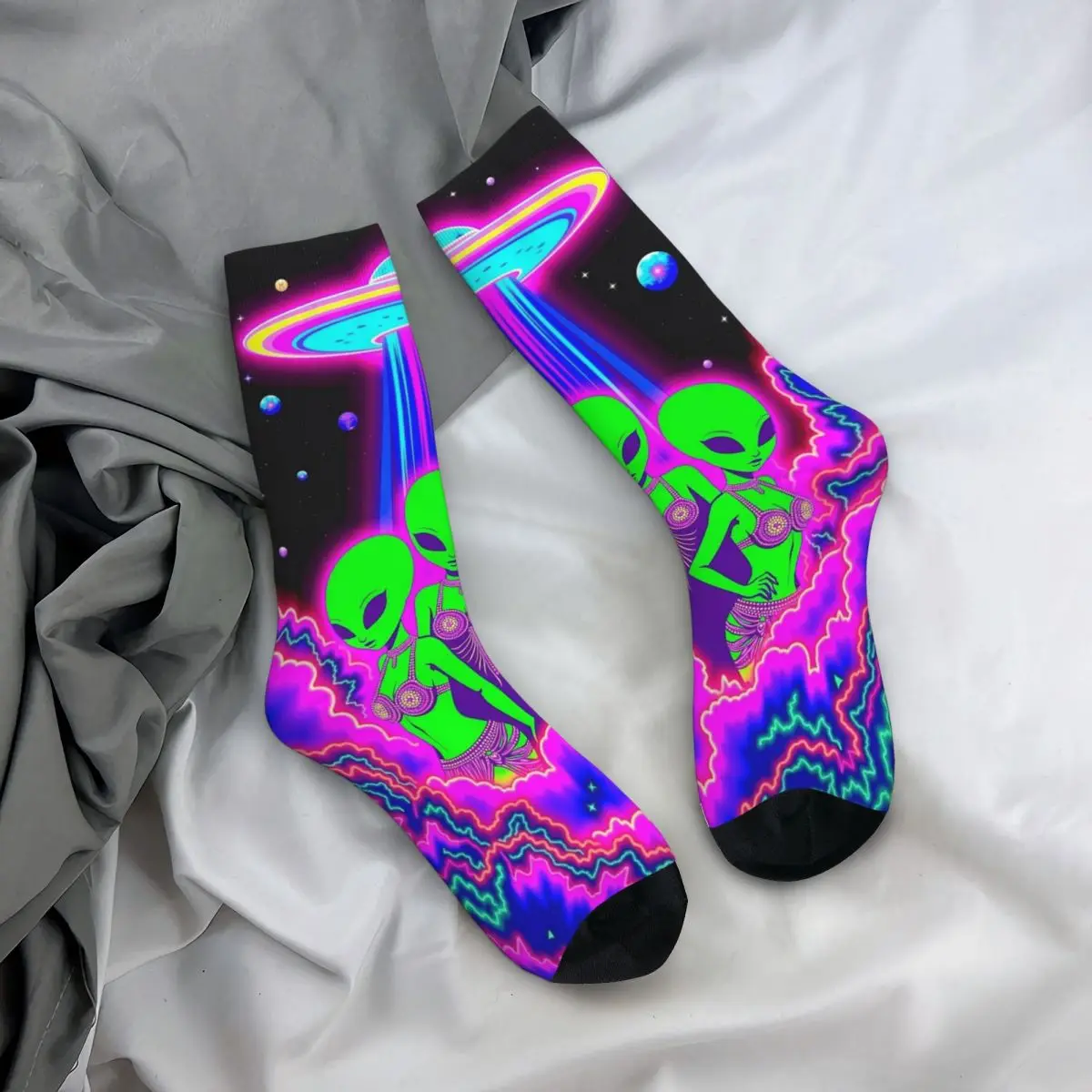 

Всесезонные чулки для экипажа, флуоресцентные носки в стиле пришельца, длинные носки в стиле Харадзюку, аксессуары для мужчин и женщин, рождественские подарки