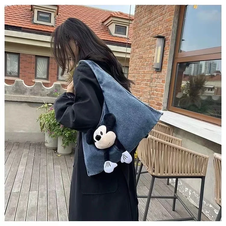 

Canvas bag leopard pattern Mickey shopping bag new large capacity crossbody bag 2024 fashionable shoulder bag tote commuting bag