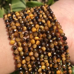 Natural Gem Stone Faceted Yellow Tiger Eye Loose Spacer Beads for Jewelry Making DIY Bracelet Earrings Accessories 15'' 2 3 4mm