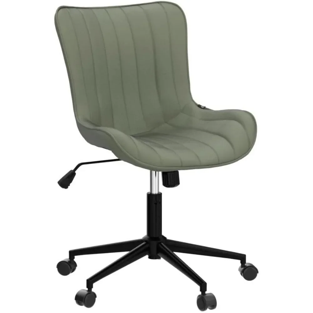 Silla de oficina Silla de escritorio giratoria tapizada de piel sintética altura ajustable con ruedas Silla de trabajo para computadora moderna sin brazos rodante