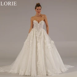 LORIE Elegant Tulle Wedding Dresses A-Line Sweetheart Lace Appliques Beading Bride Prom Gown Sleeveless Bridal Gowns Customized