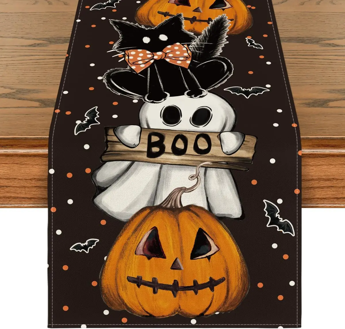 Halloween bolinhas fantasma abóbora gato corredor de mesa lenços reutilizáveis decoração de mesa de cozinha para decoração de festa de halloween