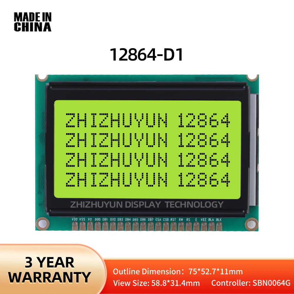 

12864-D1 Graphic Dot Matrix Screen 128*64 Yellow Green Membrane LCM Display Export Quality Three Year Warranty