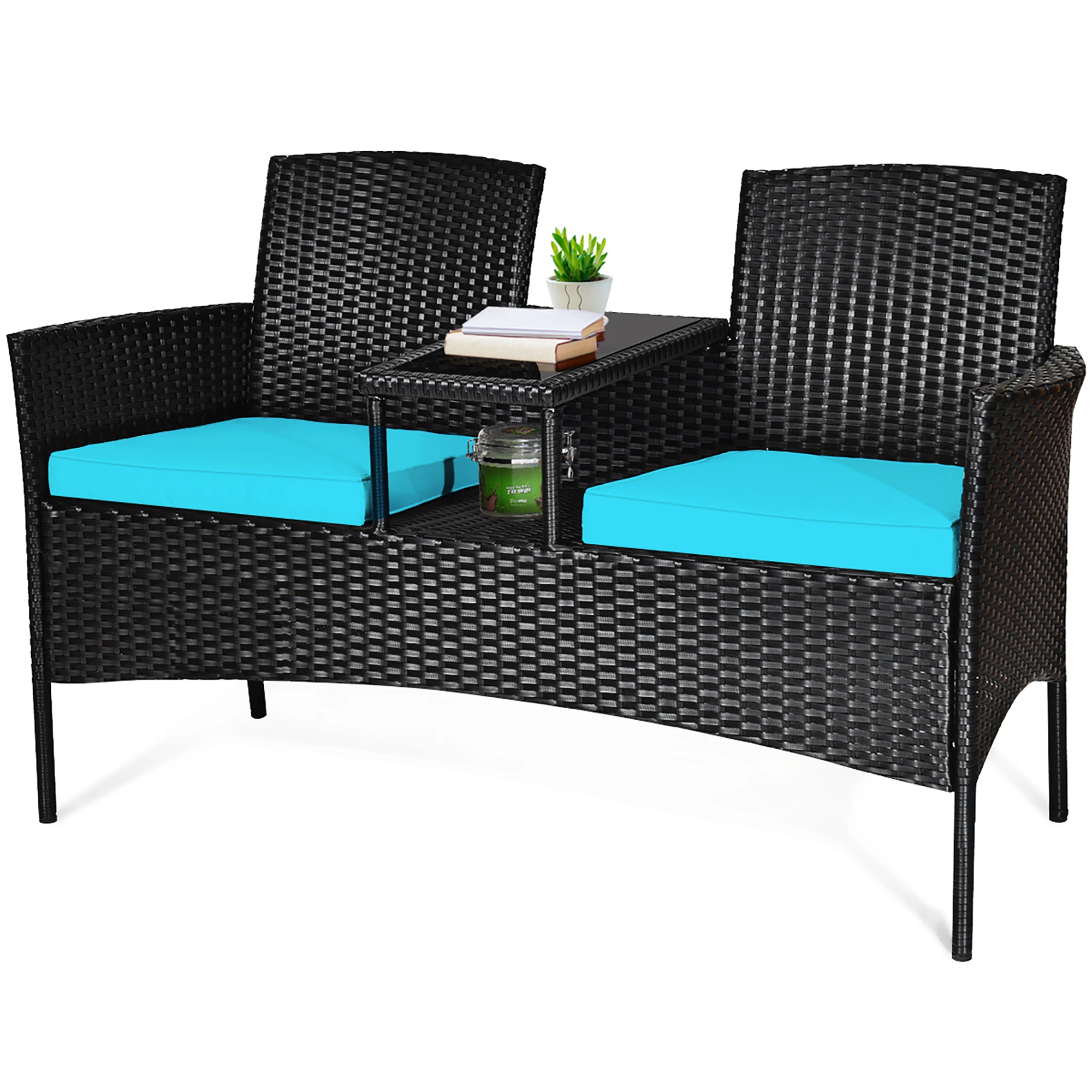 Patio Rattan conversazione Set sedile divano imbottito divanetto sedie turchese