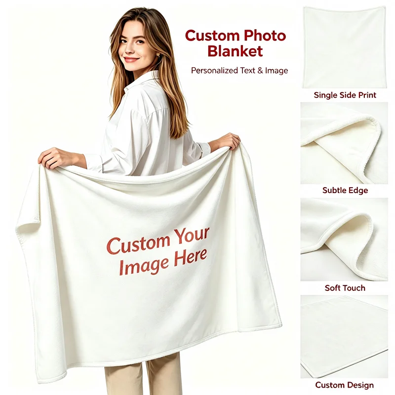 Custom Blanket Full Print Single-Sided Fleece Blanket, Customizable Picture Text Logo, Continuous Pattern Printed And Edged