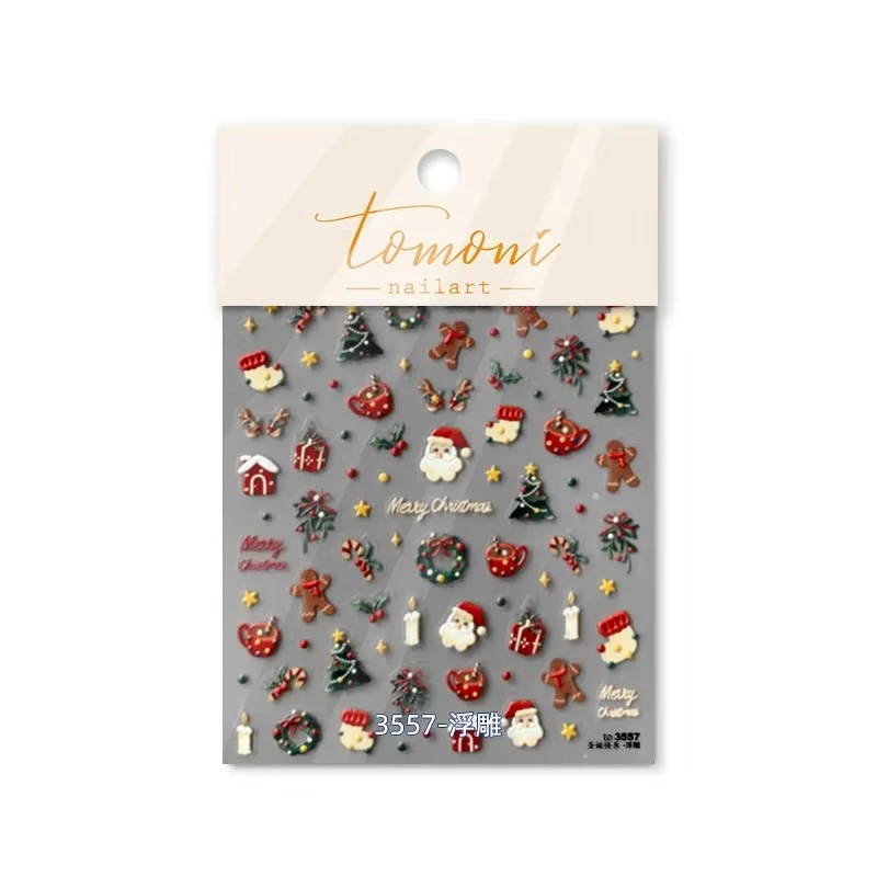 Autocollants 5D pour Ongles avec Bordure Dorée Japonaise, Ours en Peluche, Arbre de Noël, Père Noël, Décoration Nail Art, 1 Pièce