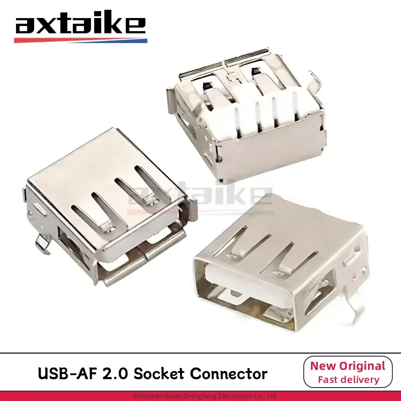

10PCS USB 2.0 Type A Female Socket Connector 4Pin 90° Right Angle DIP 2 Feet Edge Curl for Data / Charging USB-AF