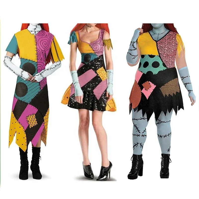 Costumes de cosplay d'Halloween pour filles, robe imprimée Sally Cos, jupe de Noël Cry Night, vêtements fantaisie