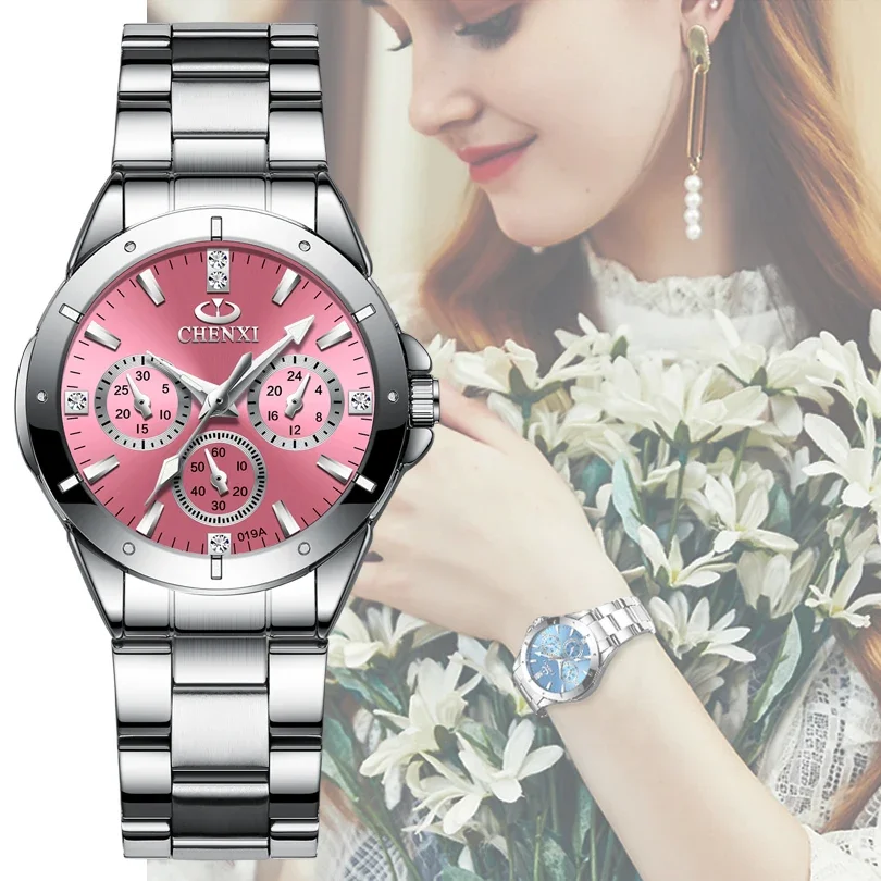 CHENXI 019A moda damska luksusowe zegarki damskie kwarcowe zegarki na rękę damskie luksusowe Rhinestone Dial zegar wodoodporny Reloj Mujer