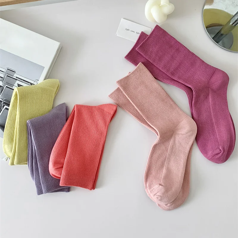 New Socks For Women Cotton Breathable Plain Basic Simple Girls Crew Socks Casual Candy Color Comfortable Fresh Colorful Socks