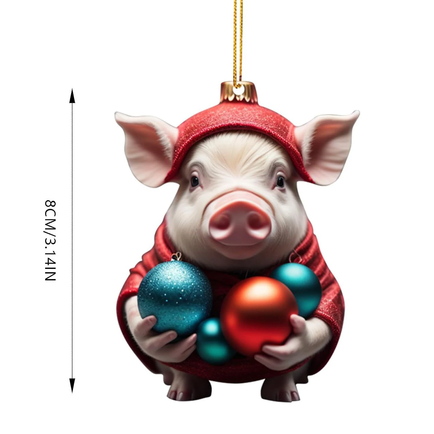 2D Cartoon Christmas Piggy with Xmas Balls Hanging Ornament Pendants Christmas Decorations For Home 2024 Natal Navidad Kids Gift