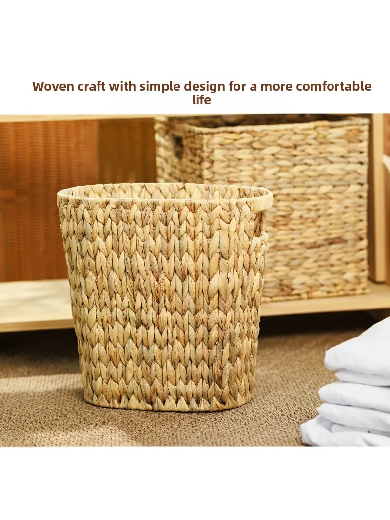 

Wicker Basket Bedroom Waste Paper Basket Toy Miscellaneous Organizer Dirty Laundry Basket Handwoven Water Hyacinth Trash Can