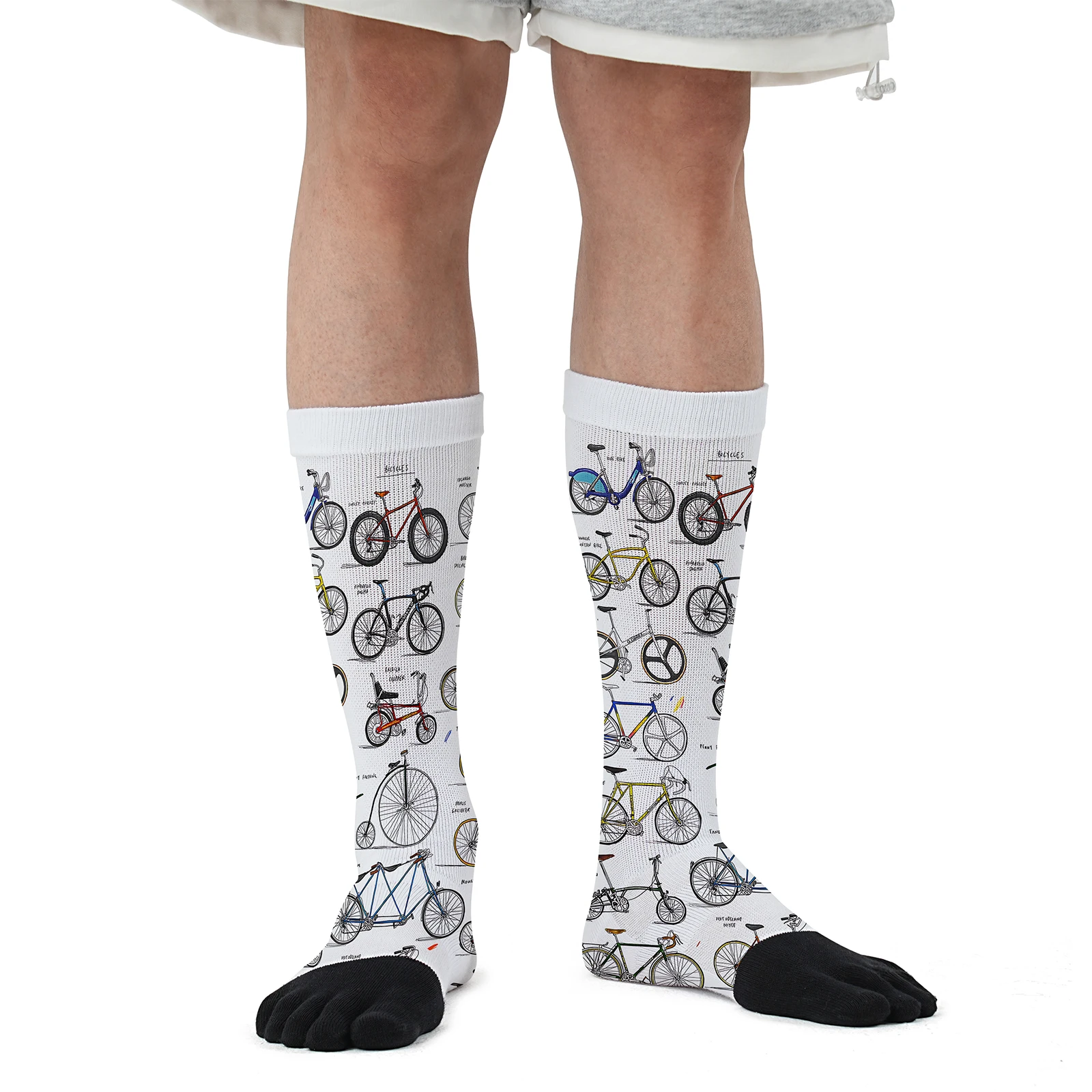 1 pair of more than classic bike prints personality mid-tube sports fashion five-finger socks theme party stretchy comfort