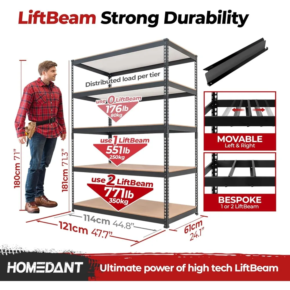 5 Tier Laminated Heavy Duty Garage Storage Adjustable Wide Size Metal Shelving Unit Utility Rack Shelves Organization