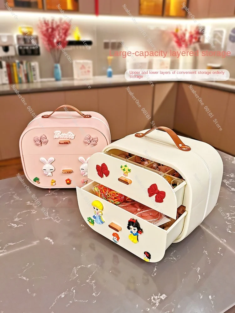 Children\'s hair accessories storage box Large capacity girl headgear multi-layer storage box Cute cartoon portable desktop