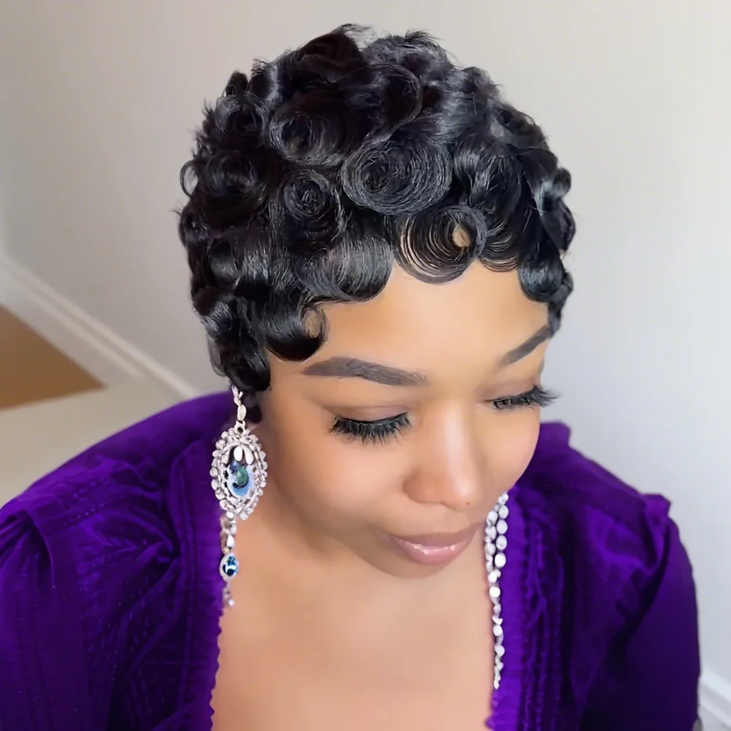 

Парик с стрижкой пикси из человеческих волос, короткий многослойный вьющийся парик с челкой, натуральный черный, темный, 99J, коричневый цвет, парик машинного производства