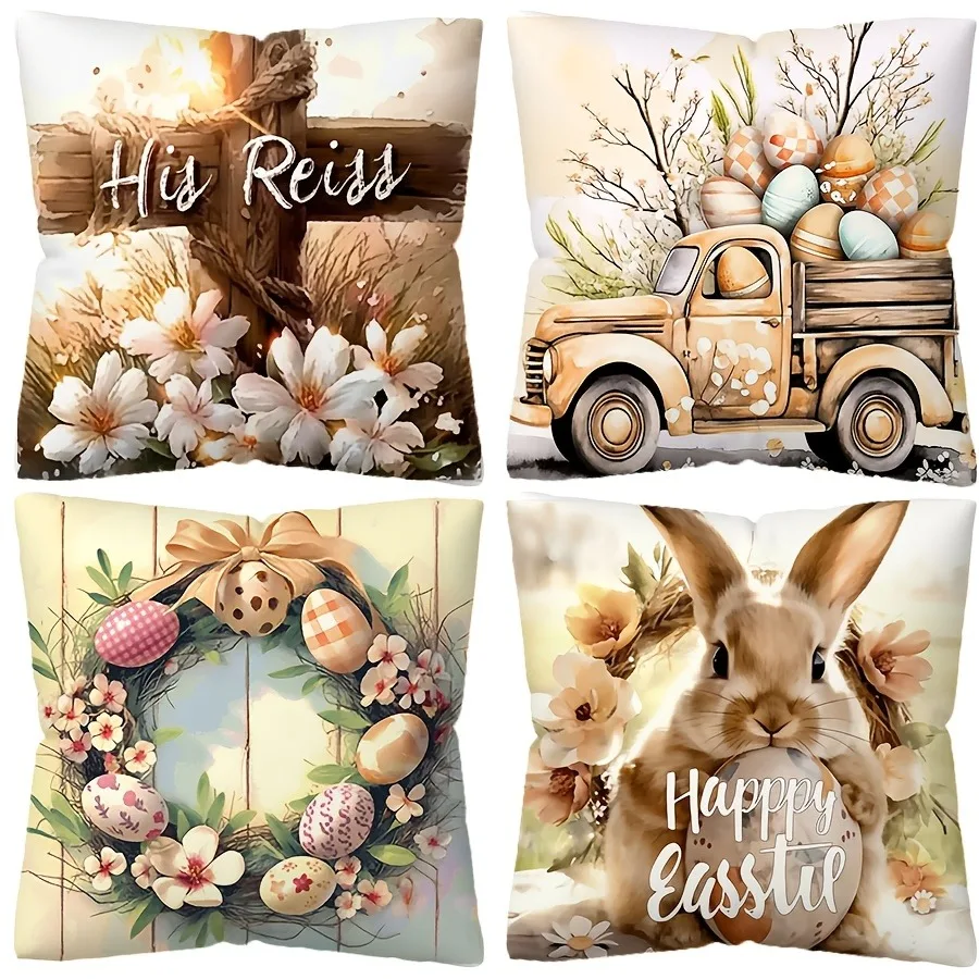 Happy Easter decoration pillow cover Rabbit garland Egg pattern printing pillowcase Sofa cushion cover home decoration gift Shor