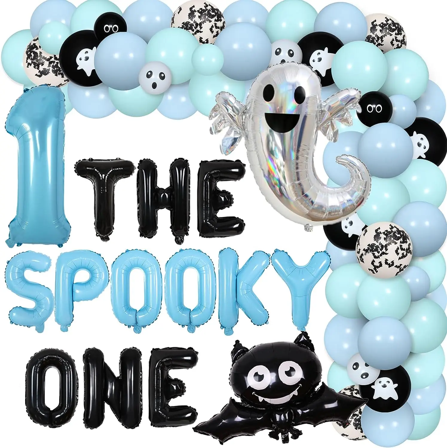 

The Spooky One Halloween 1st Birthday Party Decorations Boy Blue Pastel Ghost Balloon Arch The Spooky One Number 1 Foil Balloons