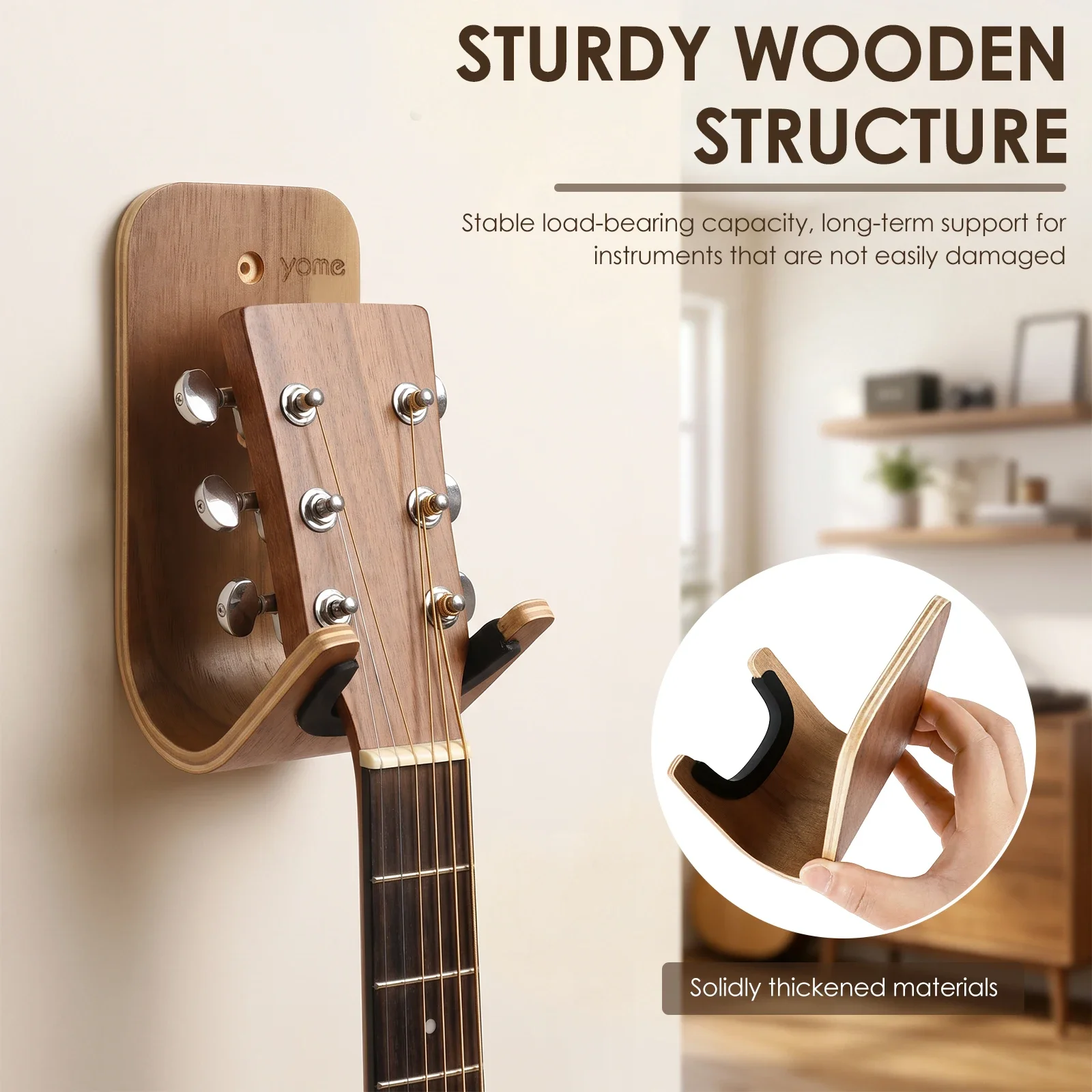 Guitar Wall Hanger Wooden Guitar Holder Padded Hook For Acoustic Electric Bass Guitar Mount Music Room Studio Bedroom Storage