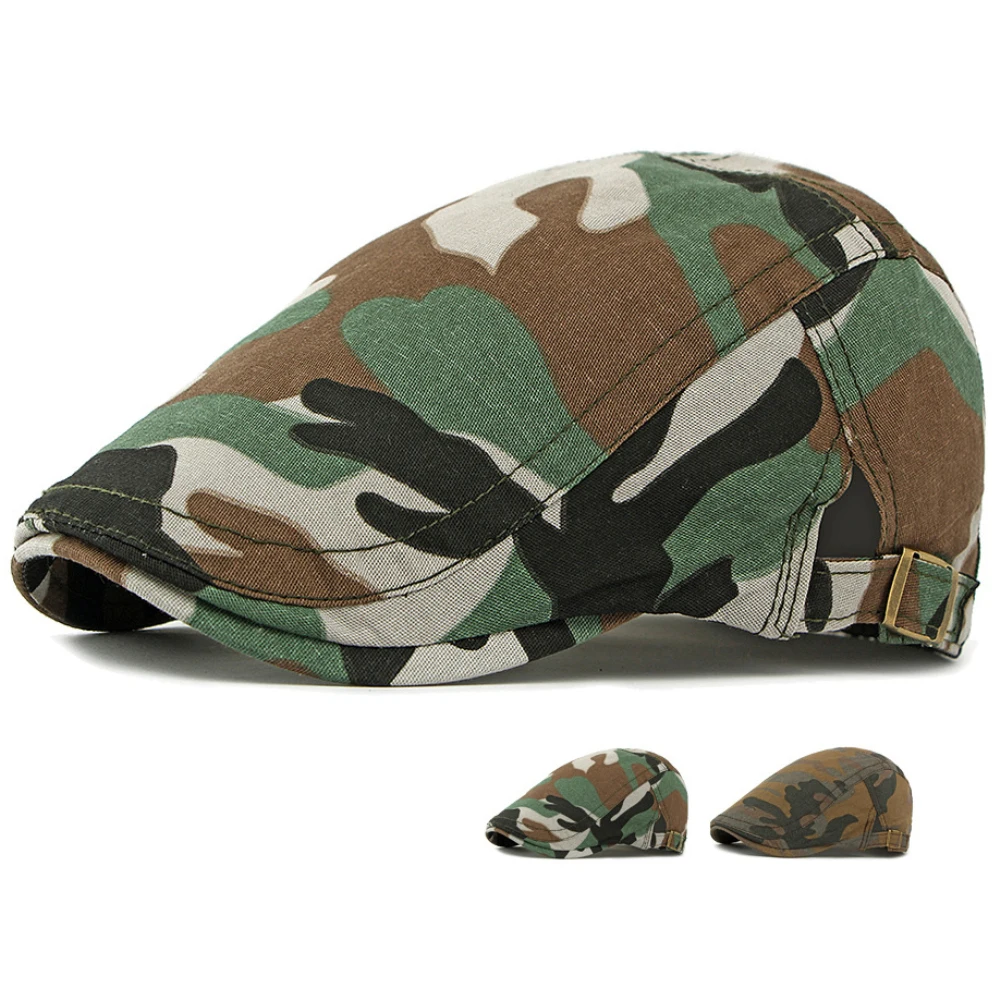 

HT4837 Mens Berets Women Spring Summer Sun Cap Artist Painter Beret Hat Male Female Adjustable Ivy Flat Cap Camouflage Beret Cap