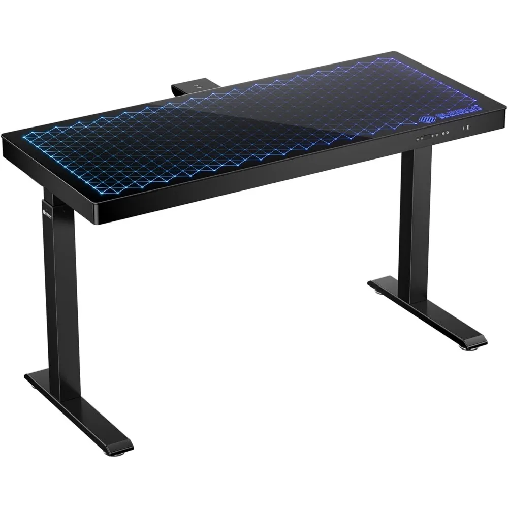 Desk RGB Lights Height Adjustable 55 Inch Computer Table Home Office Standing Desks Glass Desk Music Sensing, Computer Desks