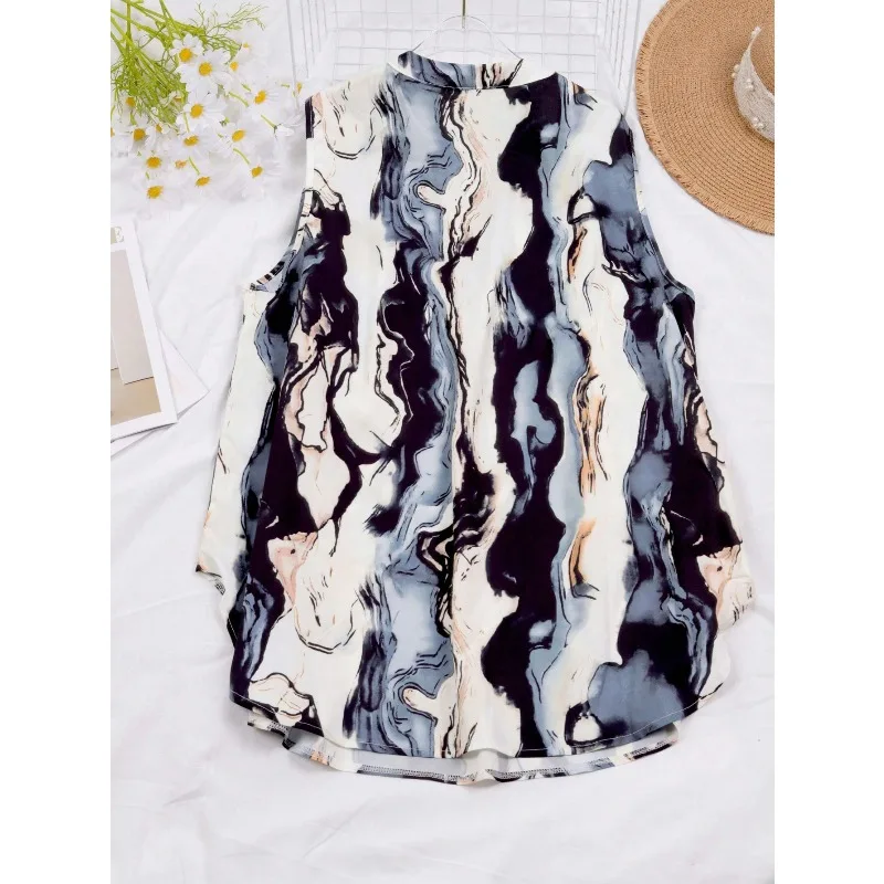 เสื้อกล้ามผู้หญิงไซส์ใหญ่แบบใหม่ ติดกระดุม คอกลม แขนกุด ทรงเข้ารูป แฟชั่นเสื้อผู้หญิง