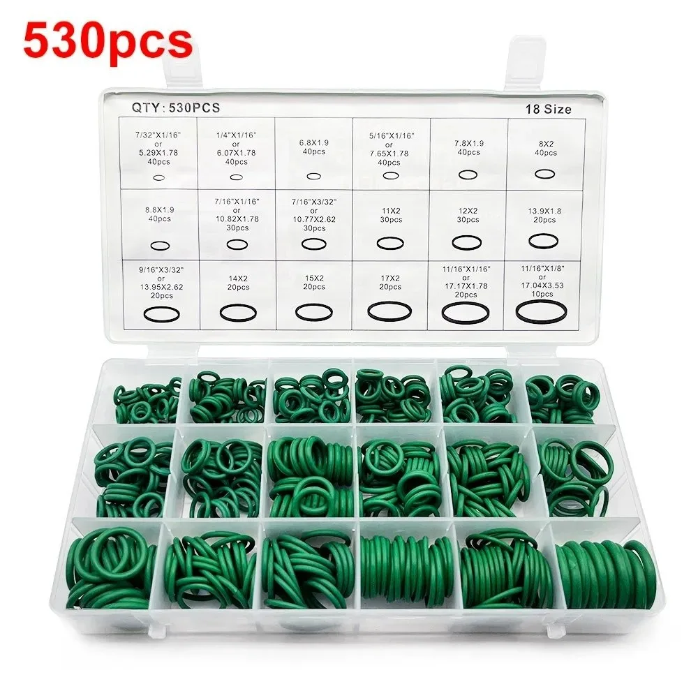 

530pcs/set Green Air Conditioning O Ring Kit 18 Size Assortment Set O-Type Sealing Rubber Ring Rubber Accessories High Quality