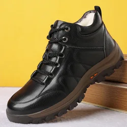 Winter Genuine Leather Wool Boots Men's Casual Shoes Top Layer Leather Casual Men's Hiking Boots Botas Masculinas Botin Hombre