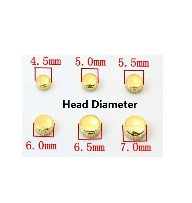 11pcs Gold Color Steel Waterproof Watch Crown 4.5mm-7.0mm Head Diameter with 2.5mm Hole W2424