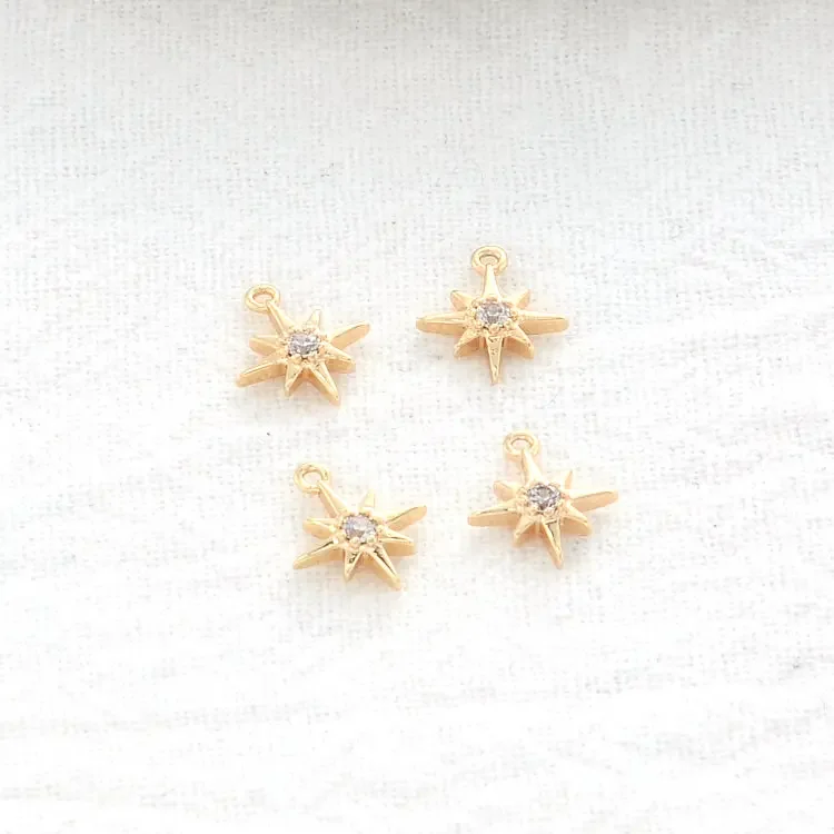 6PCS 8x10MM 14K Gold Color Plated and Zircon Star Connect Charms Pendants Jewelry Making Supplies Diy Accessories