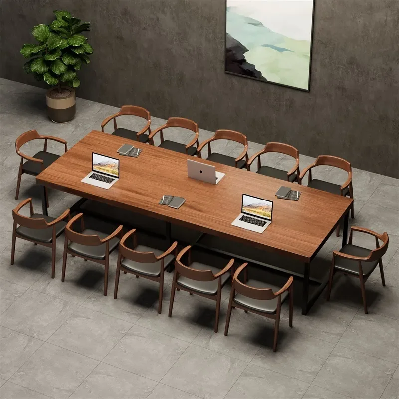 for Large Solid Wood Conference Table Simple Modern Library Desk Long Computer Table Negotiation Table and Chair Combination