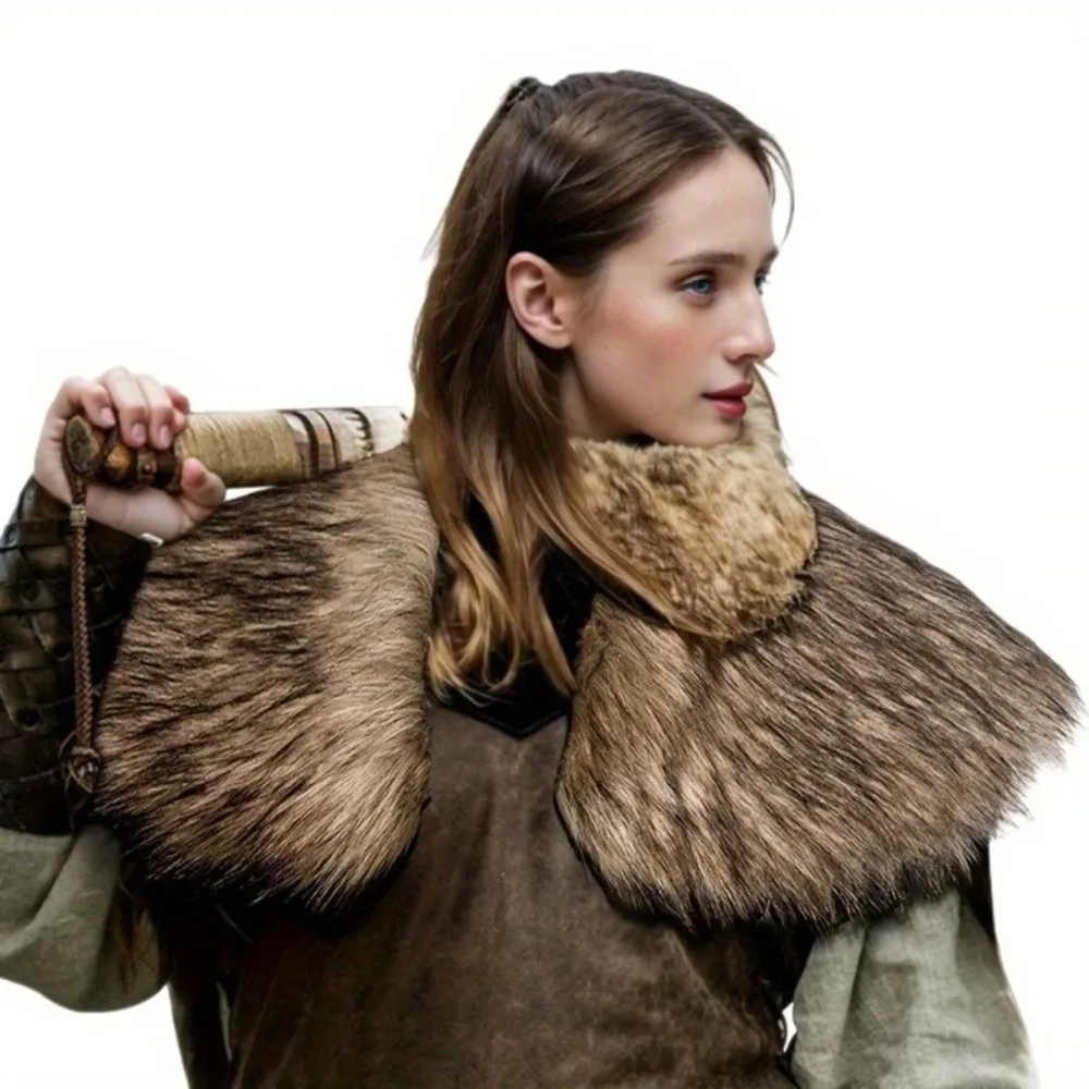 

Unisex Viking Fur Cape Medieval Cosplay Costume Shoulder Wrap Renaissance Knight Warrior Shawl