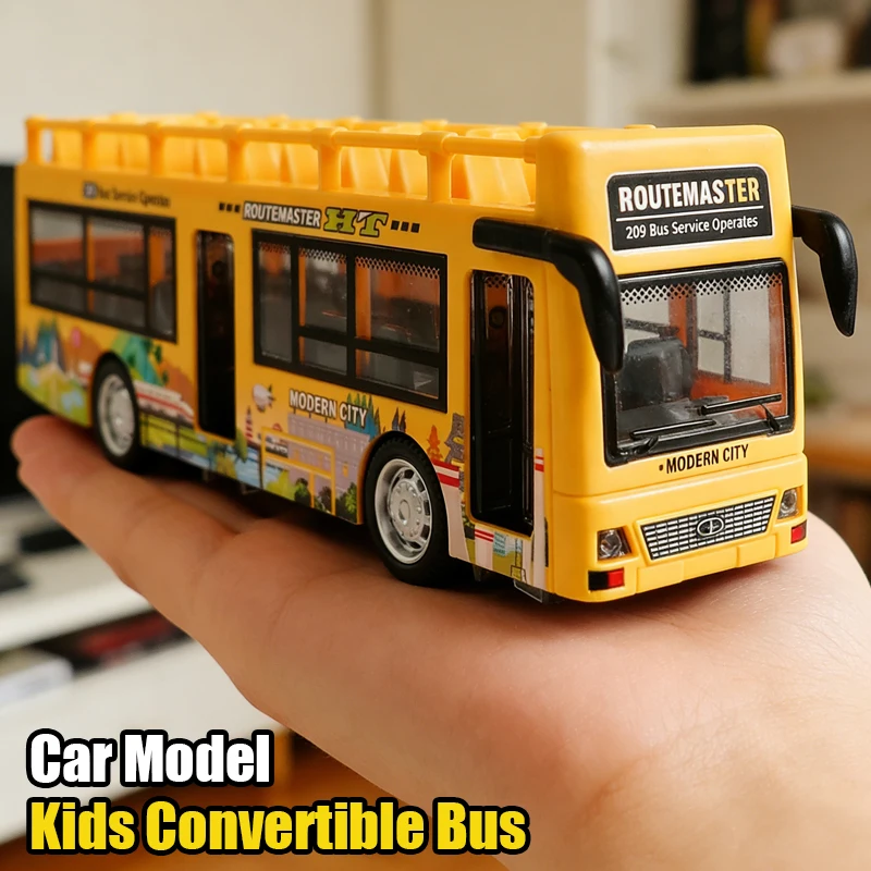 

Kids Convertible Bus Police Model Sightseeing Car Door-Open Lights Sound Pull Back Vehicle Children Toys Boys Christmas Gifts