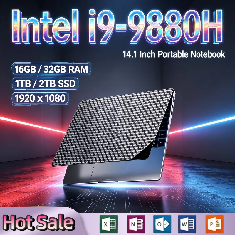 Intel i9 9880H 14.1 Inch Laptop 32GB RAM 2TB SSD 8C 16T Portable Business Workstation Notebook 2026 Pro Max