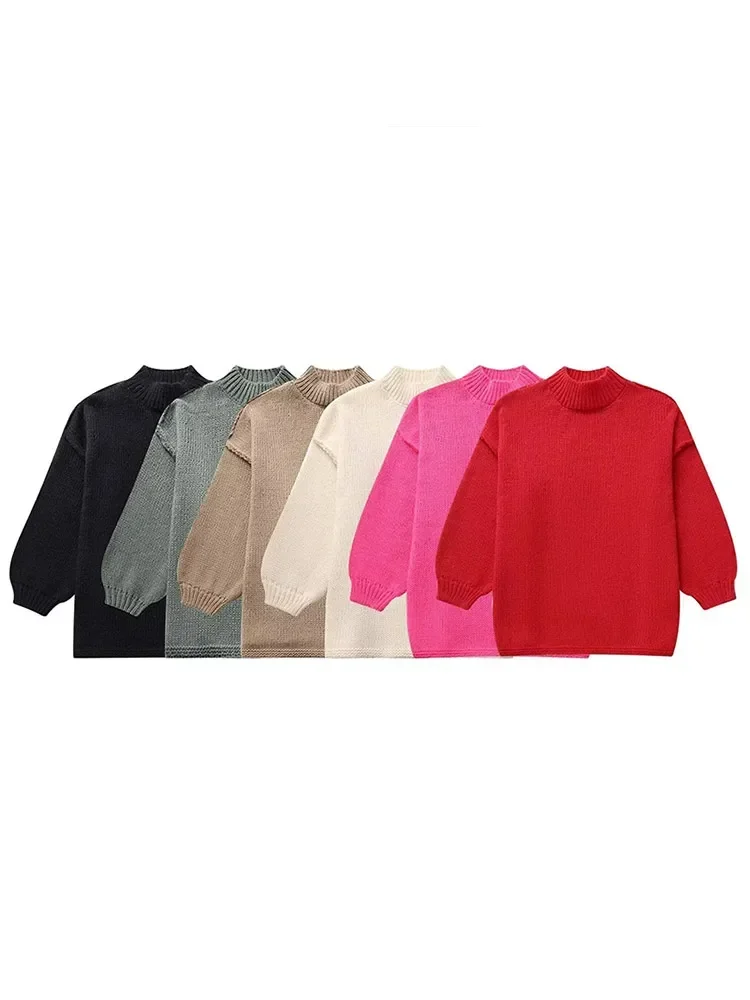 Casual Solid Knit Women\'s Sweater Lantern Sleeve Loose Lady Pullovers 2024 Spring Autumn Knitwear Thick Soft Warm Jumper Tops