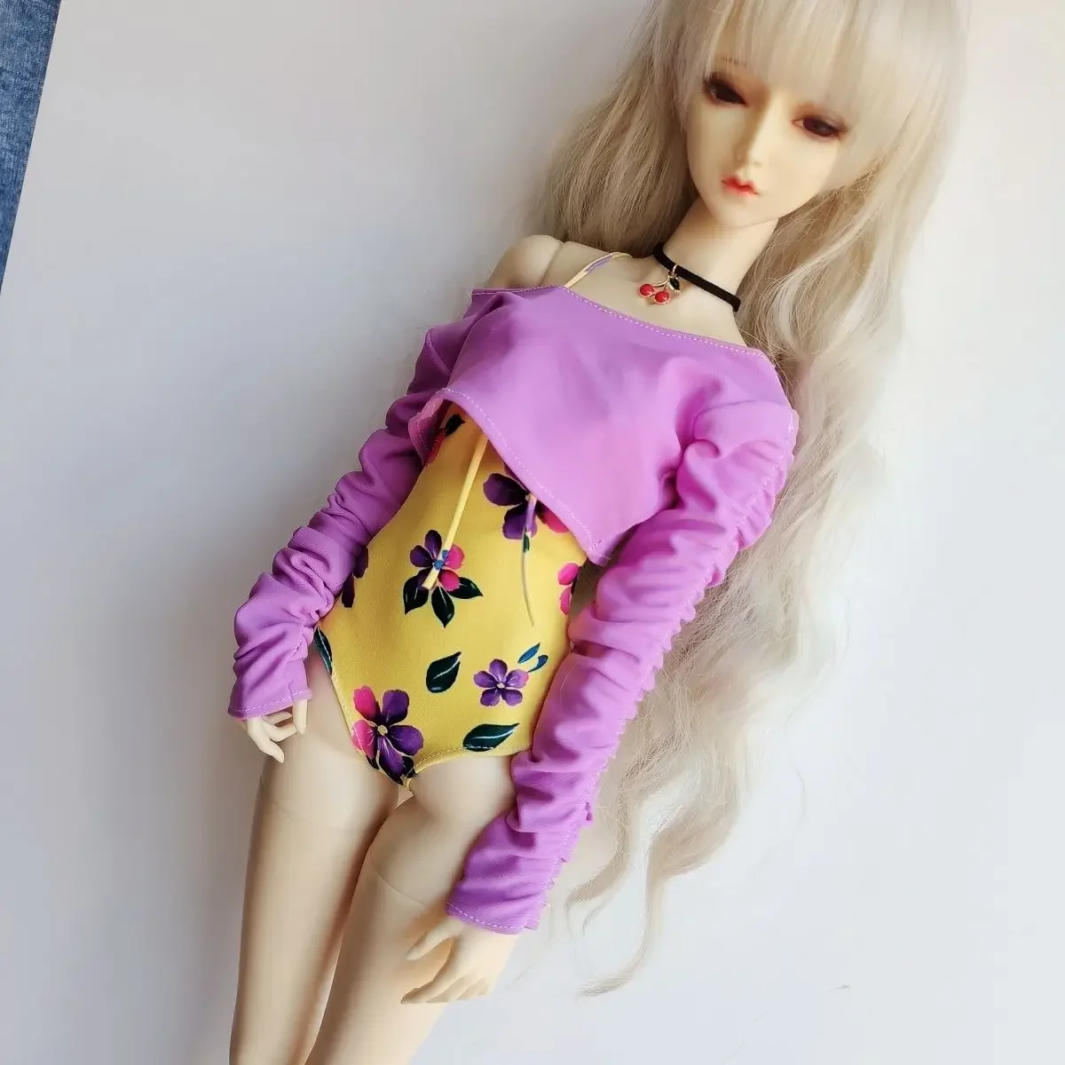 女の子のための花柄のオープンバック水着とジャケット,人形服1/3 bjd,衣類,ドレスアクセサリー,60cm