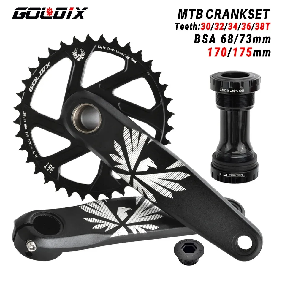 GOLDIX Bicycle Crankset 170/175mm Crank length 0mm Offset Install Directly Chainring 30/32/34/36/38T For Mountain Bike Crankset