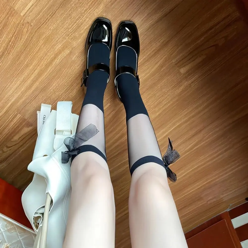 JK Woman Black White Lolita Long Socks Summer Thin Knee High Socks Fashion Cosplay Sexy Nylon Transparent Stockings