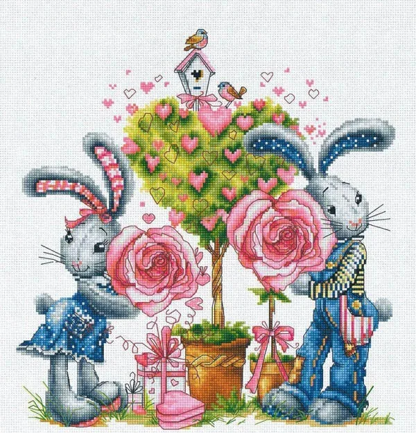 Character Patterns Cross Stitch Kits Aida 20-Luca-S B1124 rose bunny 38-40 Canvas Cloth Embroidery Kit DIY Cross Stitch Set