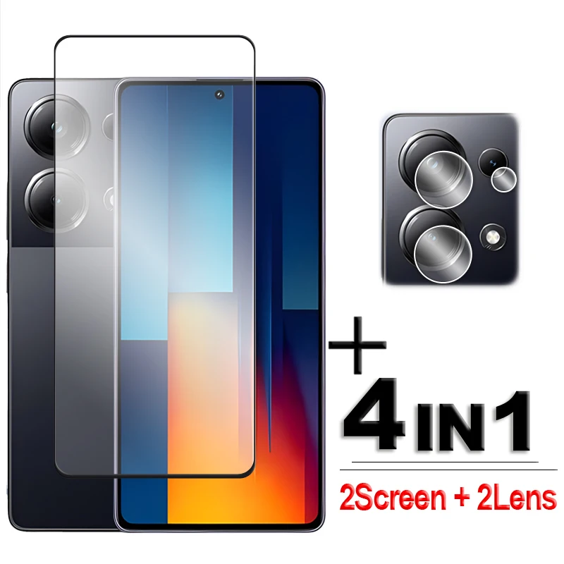 4in1 For POCO M6 Pro Glass For POCO M4 M5 M5s M6 M7 Pro 5G Tempered Glass 2.5D Full Cover Screen Protector For POCO M6 Pro Film