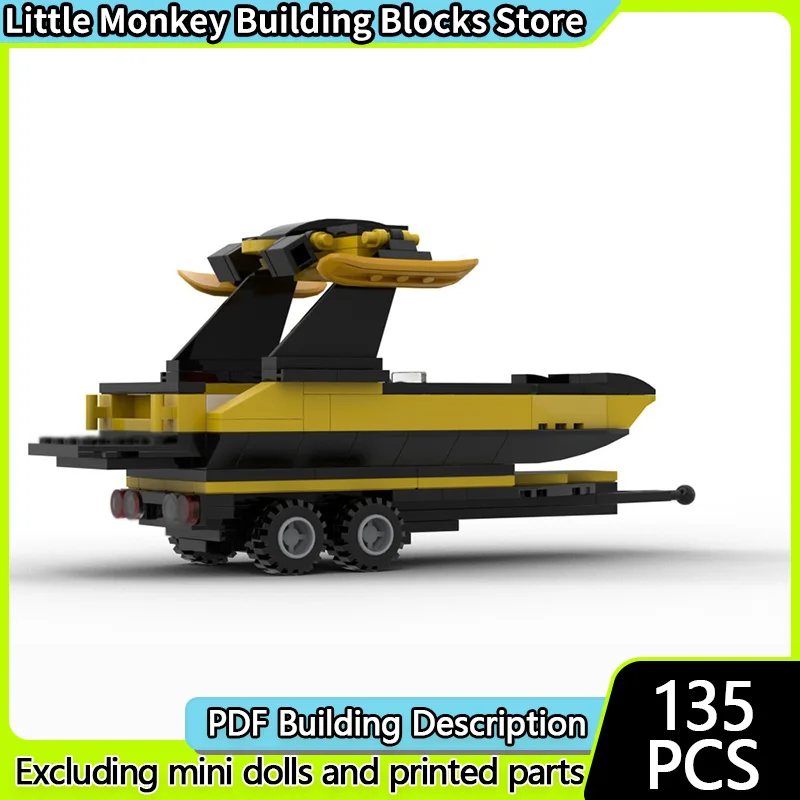 

City Car Model MOC Building Bricks Wakeboard Boat With Trailer Modular Technology Children Holiday Gifts Assemble Toys Suit