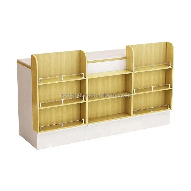 

Customize.Retail Wood Checkout Counter Wine Bottle Display Stand Shelves Cash Checkout Table Shop Use