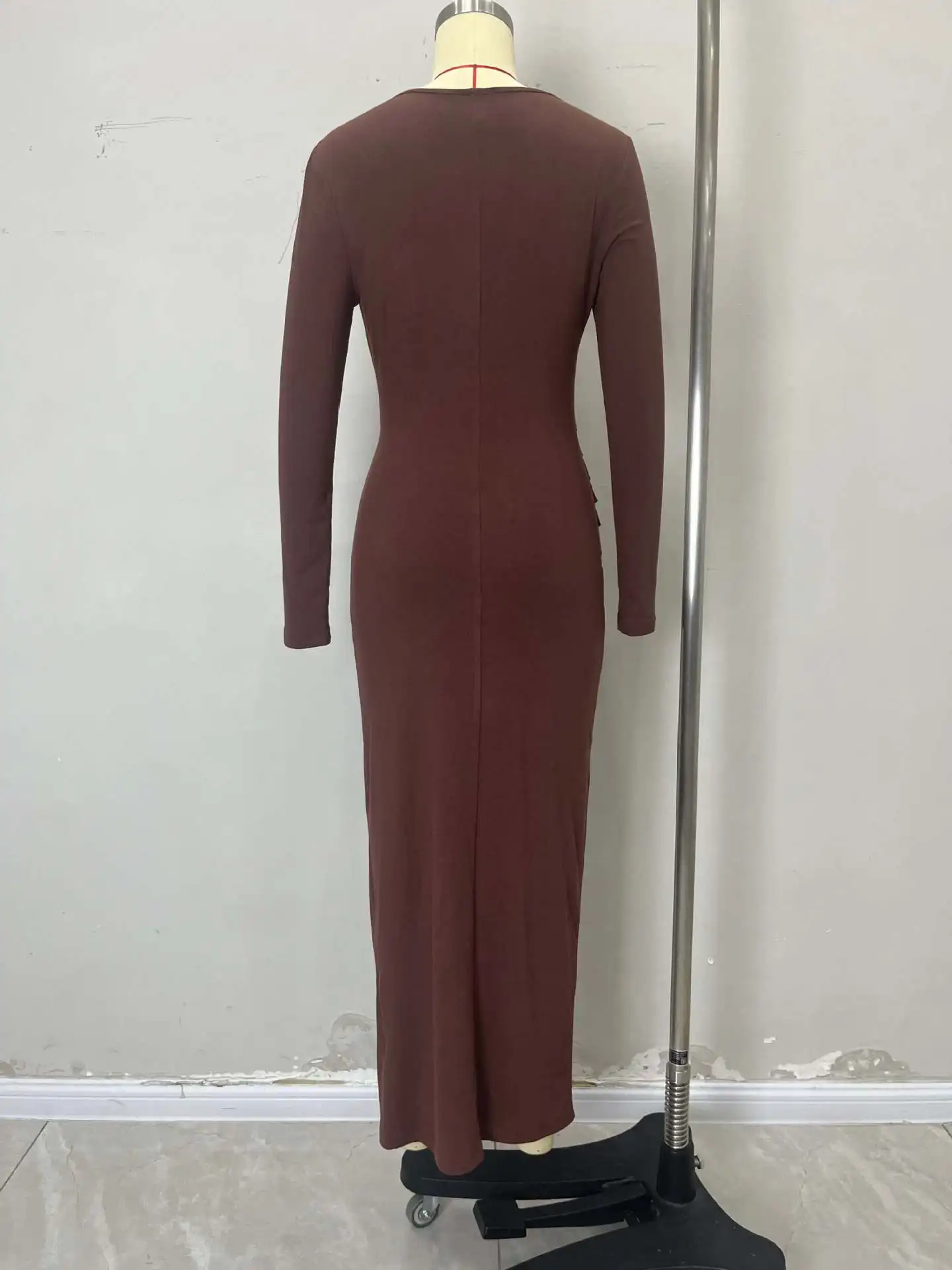 Minimalista festa alta divisão sexy maxi vestido para mulheres moda manga longa drapeado ruched bodycon clube vestidos longos finos se encaixa