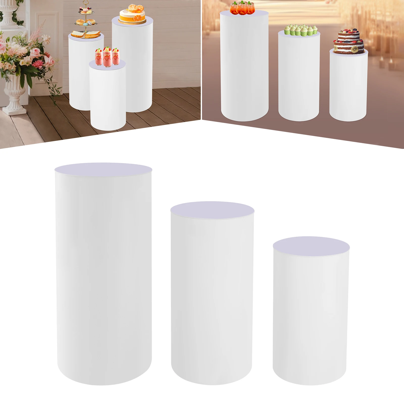 

3 PCS Cylinder Pedestal Stand Set White Pedestal Display Stand for Wedding Cake, Shop Window, Party Decoration