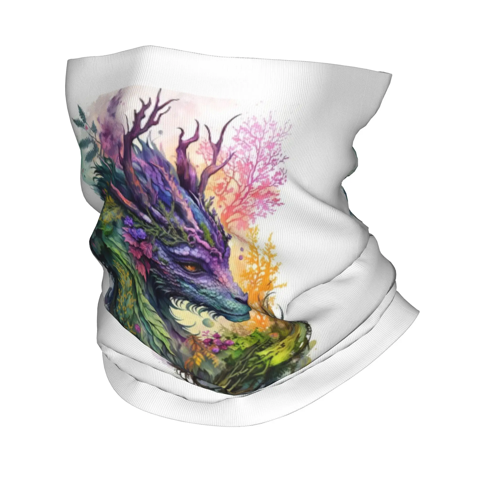 Mysterious Dragon Asian And Purple Flower Bandana Neck Cover Printed Mask Scarf Warm Balaclava Riding Unisex Adult Winter