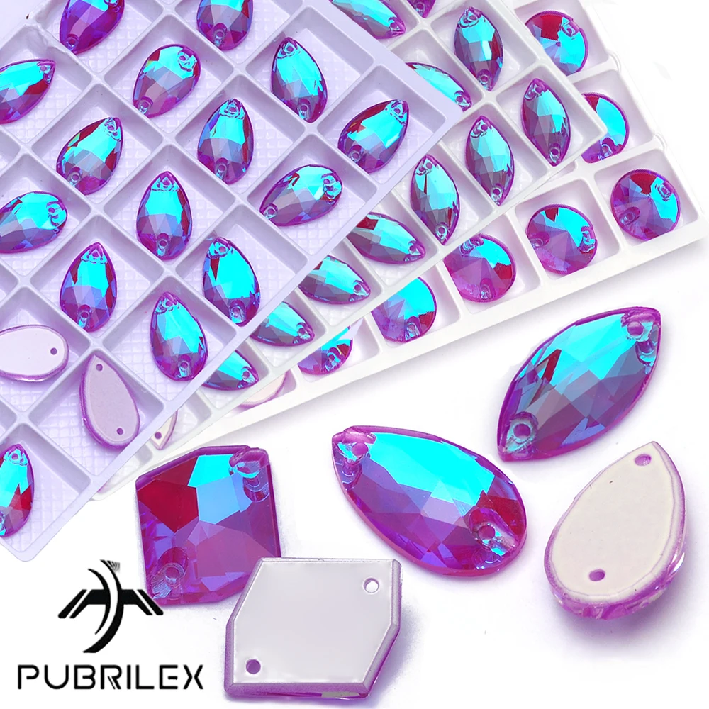 PUBRILEX Electric Violet DeLite Diamond Glass Sew On Rhinestones Flatback Decorative Crystals DIY Sewing Crafts Strass Gems