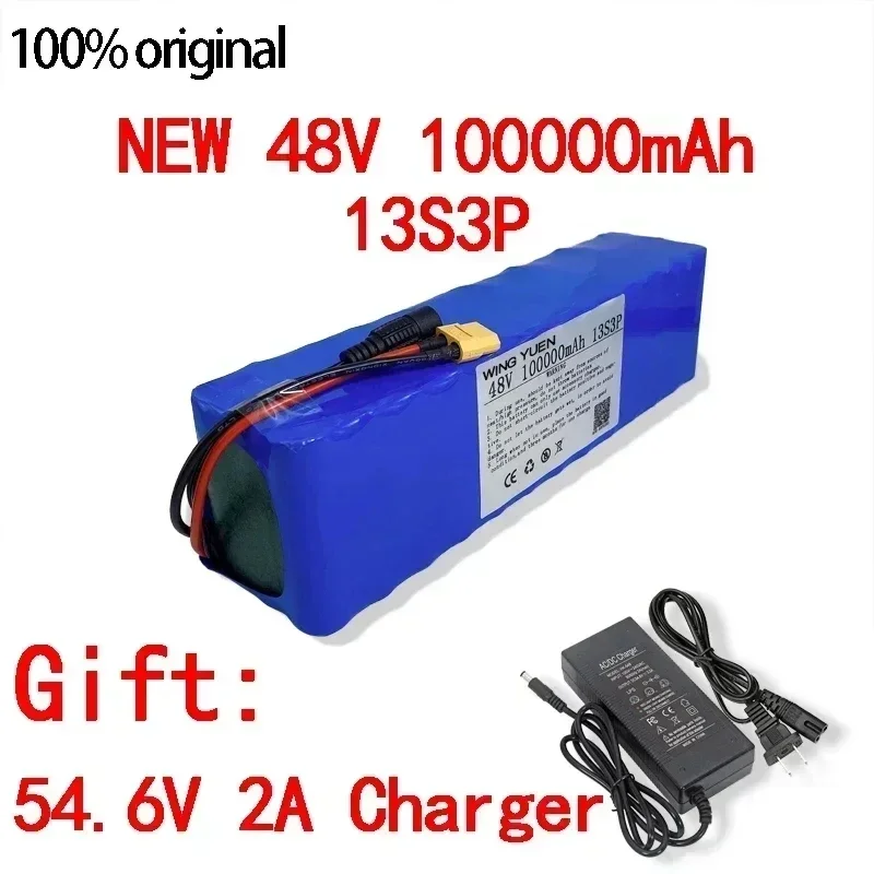 

New 48V 100000mAh 1000W 13S3P XT60 48V lithium-ion battery pack 100Ah suitable for 54.6V electric power lithium batteries, with