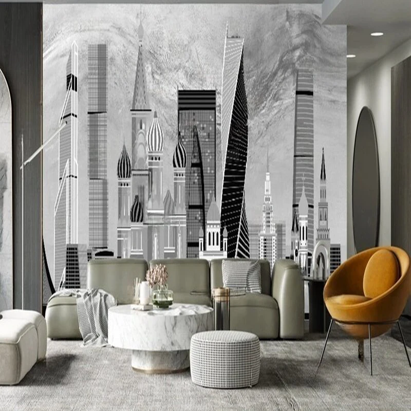 

MU8811 Modern simple and high-end gray-gold line urban art pattern TV For Living Room Wall Covering Home Decor Mural Wall paper