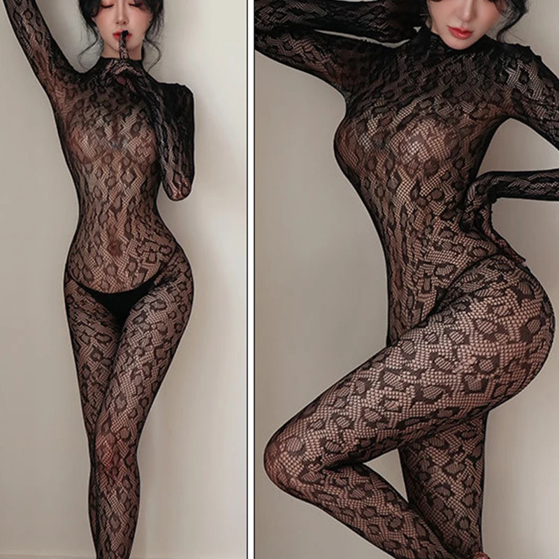 Sexy lingerie Tight hollowed out translucent leopard print sexy jumpsuit with exposed breasts sexy tоy girl sexy shoppings xxx