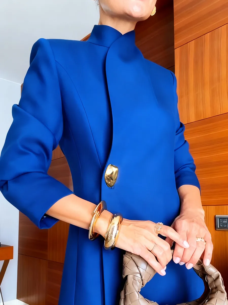 TWOTWINSTYLE الصلبة الحد الأدنى قطعتين مجموعات للنساء التلبيب طويلة الأكمام تقسم زر معدني السترة عالية الخصر مجموعة بناطيل رجالي الإناث #3